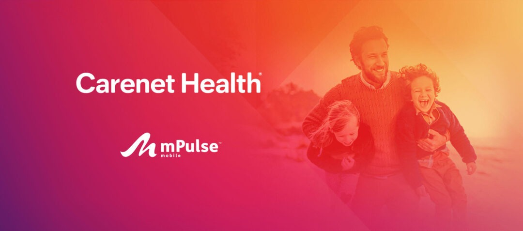 Carenet Health and mPulse Mobile logos with a family outdoors.